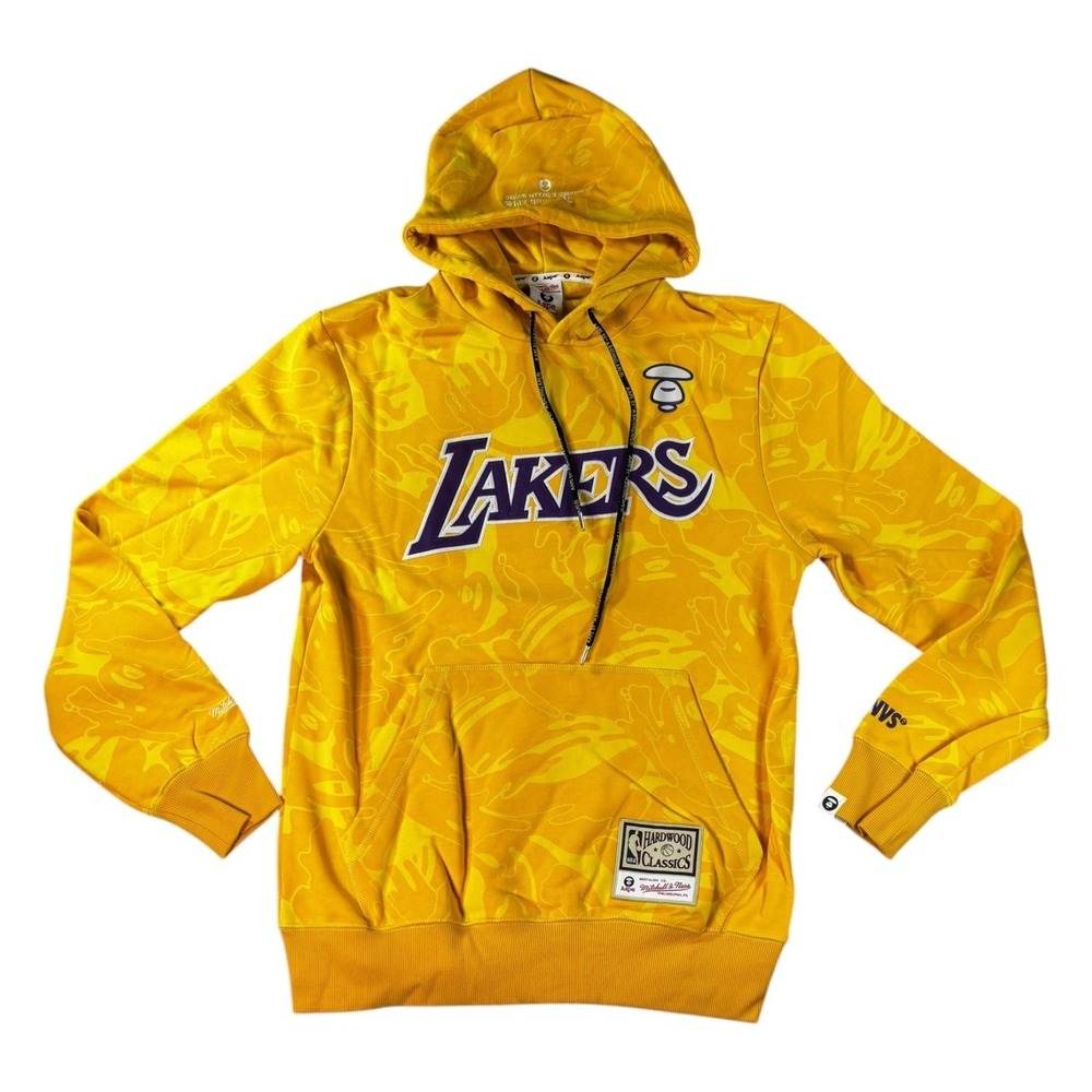 AAPE x Mitchell & Ness LA Lakers Camo Hoodie Yellow Mens Medium M9365XX E NEW